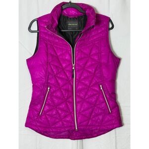 Tek Gear Womens Magenta Purple Diamond Quilted Puffer Vest Full Zip Mock Neck M